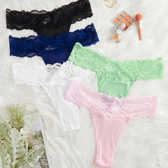 5 Pack Plus Size Panties Set Women's Plus Contrast Lace Scolloped Trim