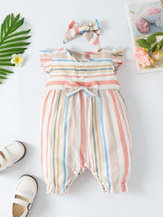 Baby Girls Striped Ruffled Romper & Headband Set