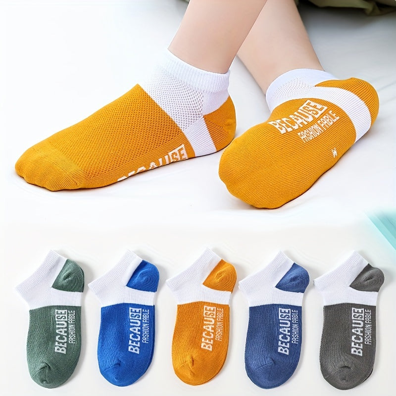 5 Pairs Boys Mesh Breathable Ankle Socks for Spring Summer