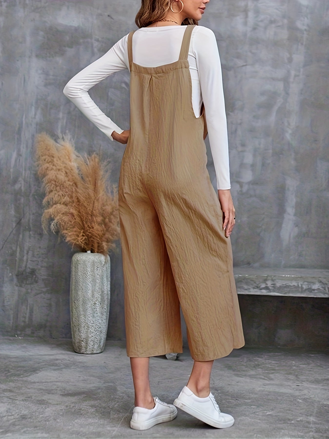 Wide Leg Casual Overall Jumpsuit with Pockets