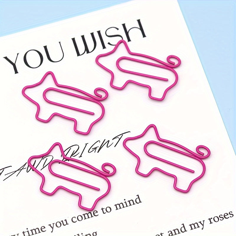 10pcs Piggy Paper Clips Creative Clips Rose Red Cartoon Office Data Clips