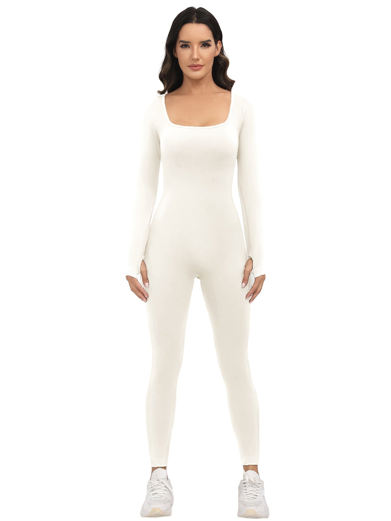 Women Yoga Jumpsuit Ribbed Long Sleeve Bodysuit Activewear