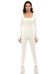 Women Yoga Jumpsuit Ribbed Long Sleeve Bodysuit Activewear