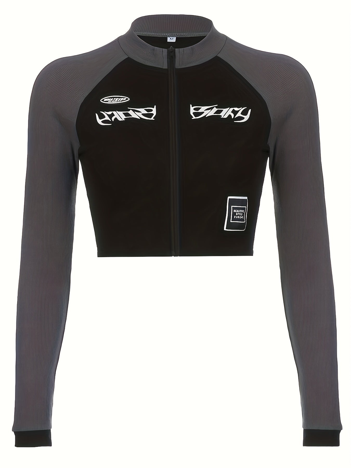 Zipper Front Long Sleeve Crop Top Ribbed Sports Shirt
