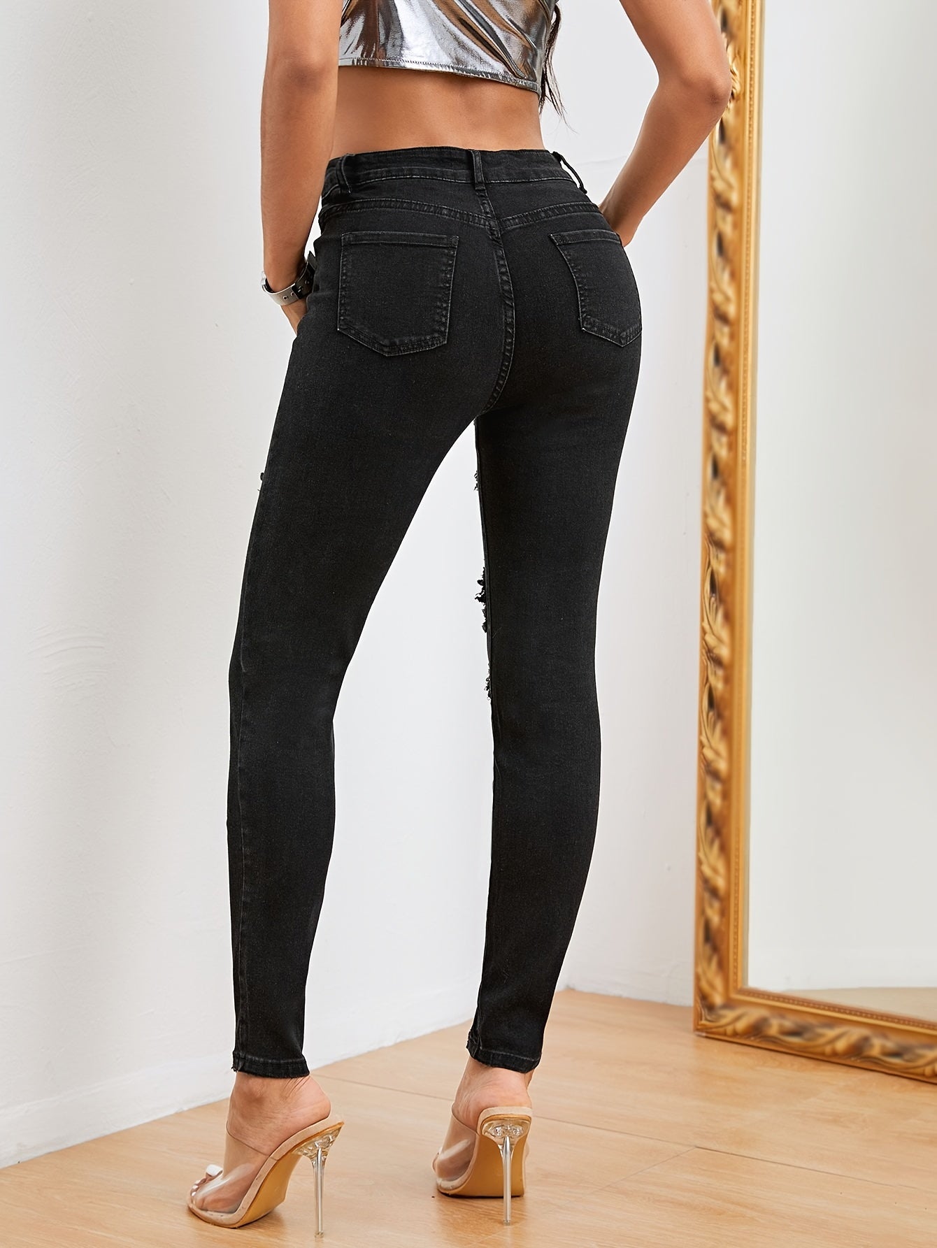 Distressed Slim Fit High Stretch Skinny Jeans