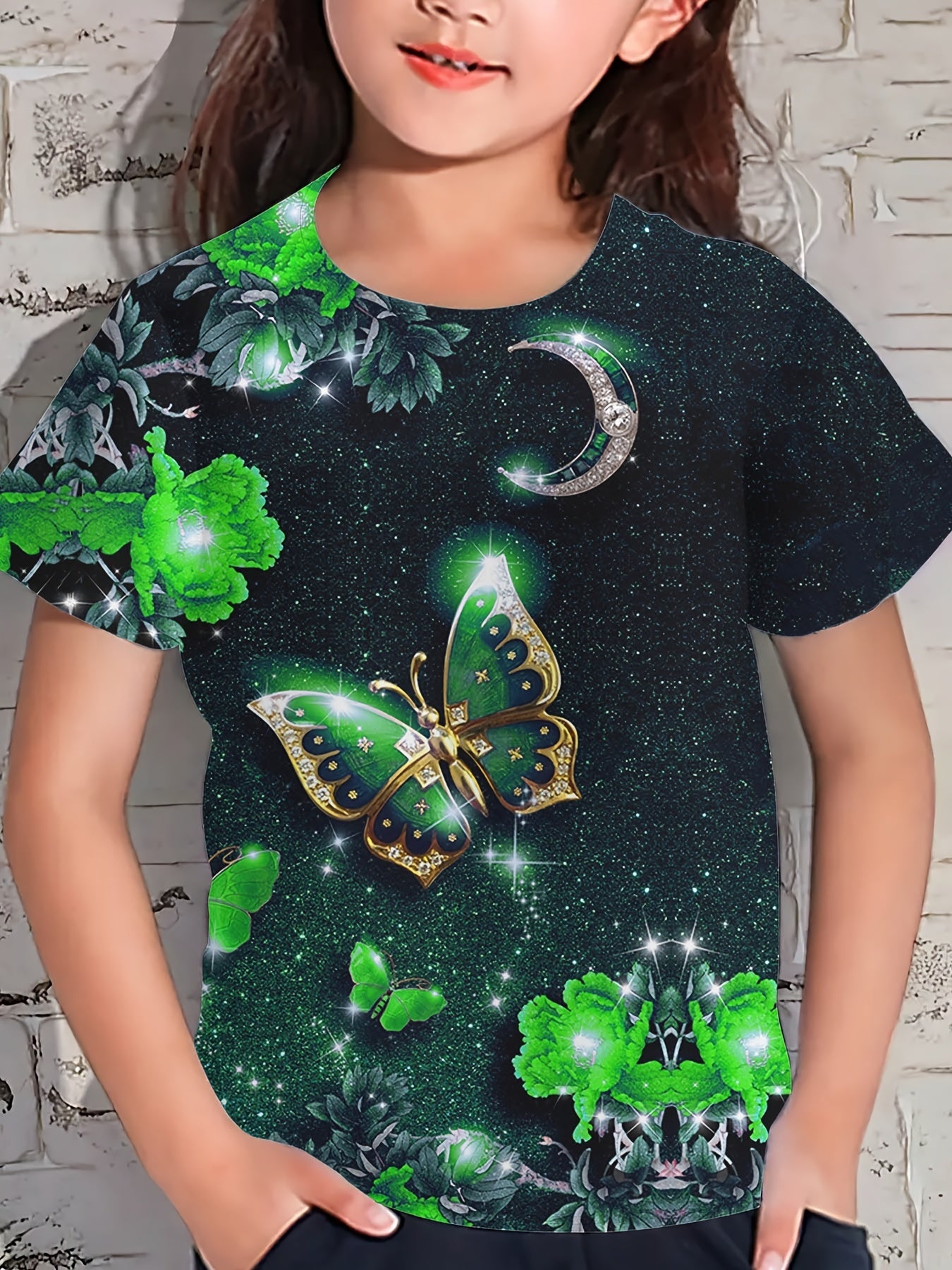 Girls Butterfly Pattern Short Sleeve T shirt - Summer Sports