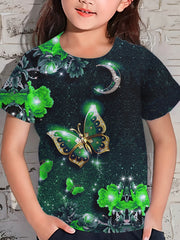 Girls Butterfly Pattern Short Sleeve T shirt - Summer Sports