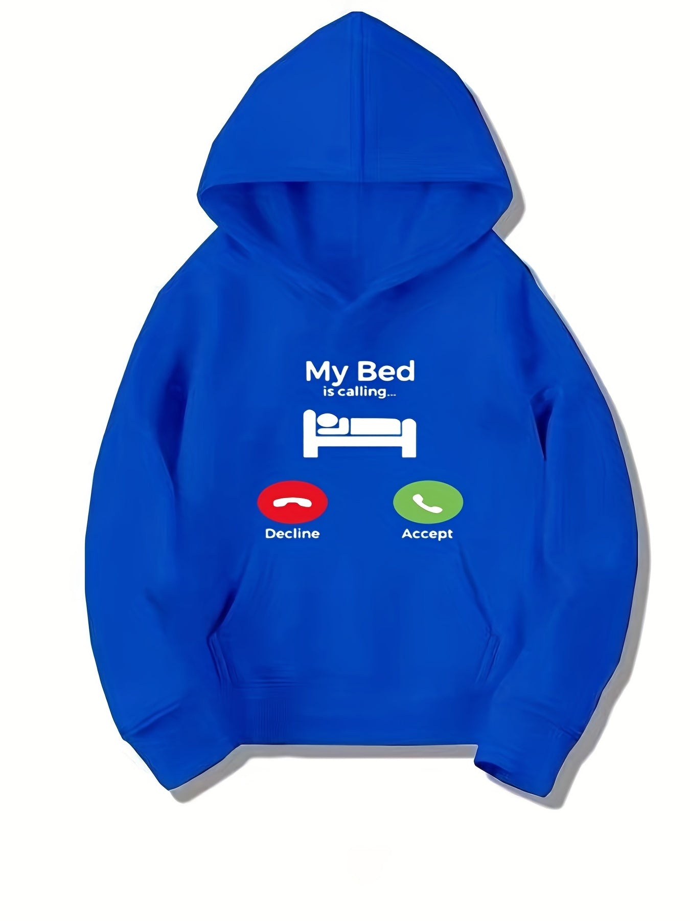 Funny My Bed Is Calling Print Boys Pullover Hooded Sweatshirt