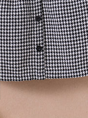 Girls 3pcs Ribbed Top Skirt & Hat Set Houndstooth Print Ruffle Top Kids Clothes