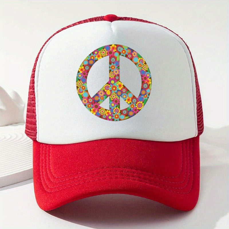 Peace Sign Print Baseball Cap Breathable Trucker Hat Adjustable Sun Hats