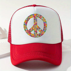 Peace Sign Print Baseball Cap Breathable Trucker Hat Adjustable Sun Hats
