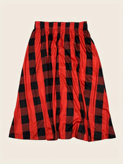 Plaid High Waist Skirt Casual Midi Skirt Spring Summer Women's