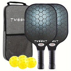 2pk Fiberglass Pickleball Paddles w/ Bags & 4 Balls Set