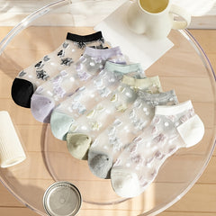 6 Pairs Lace No Show Socks Star Pattern Invisible Crystal Low Cut Ankle Socks
