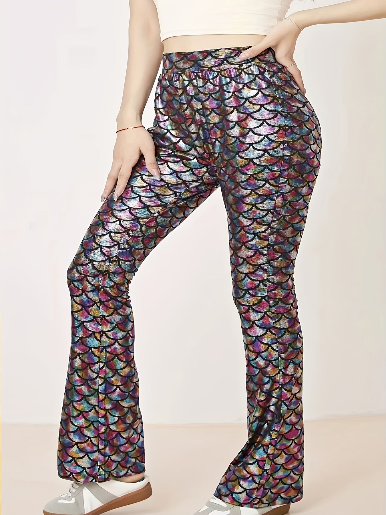 Snake Skin Print High Rise Flared Leg Trousers