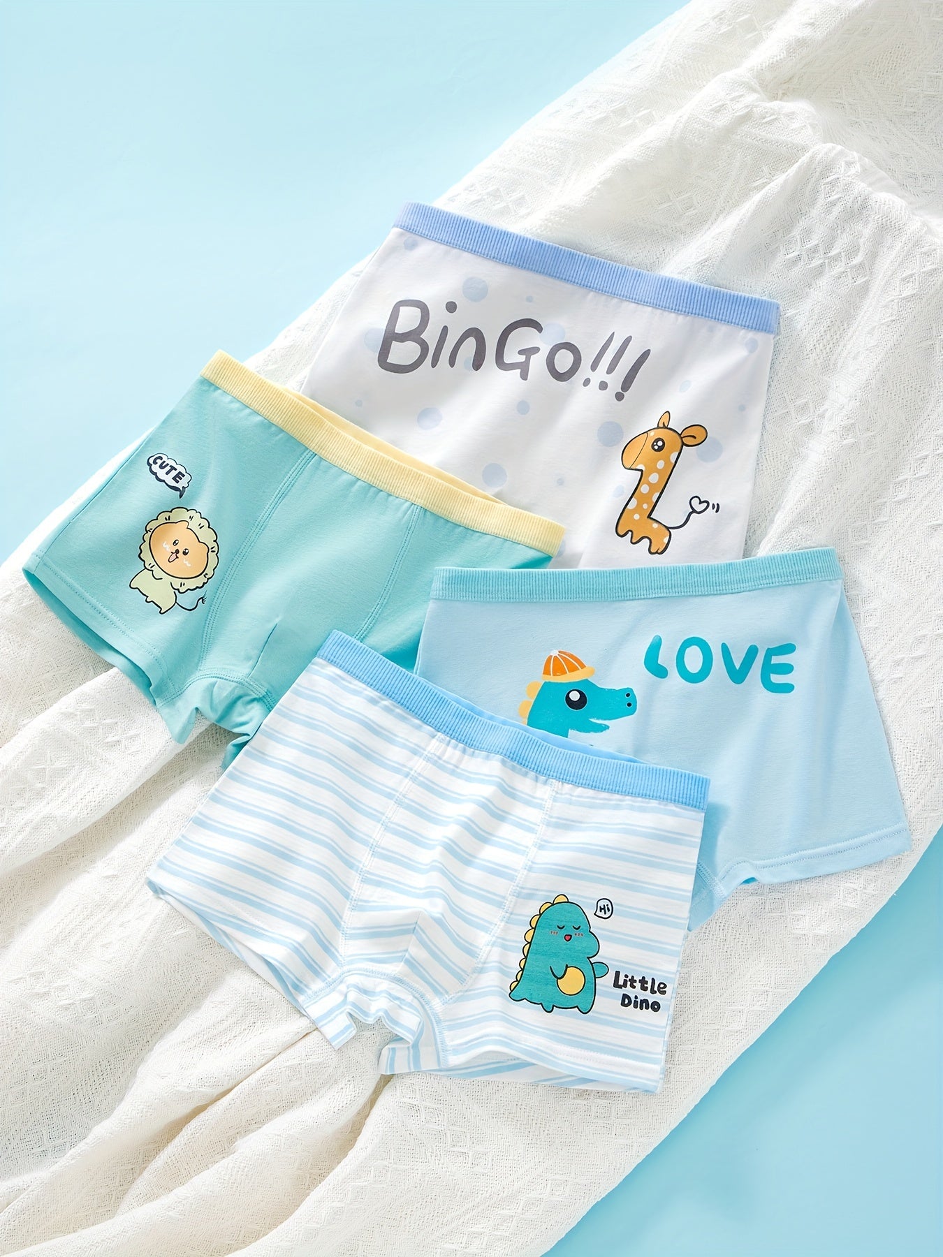 4pcs Boy's Cotton Boxer Briefs Cartoon Sports Boy Print Elastic Waist Shorts