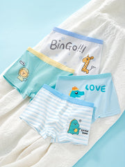4pcs Boy's Cotton Boxer Briefs Cartoon Sports Boy Print Elastic Waist Shorts