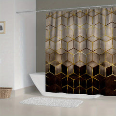 Brown Gradient Shower Curtain Honeycomb Plaid Print With Hooks