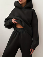 Casual Solid Two Piece Set Hoodie & Pants for Women