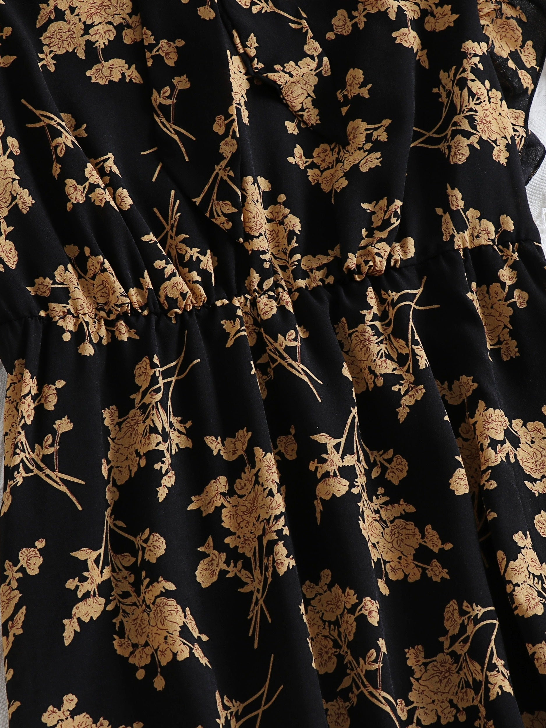 Floral Print Ruffle Sleeve Bow Knot Dress