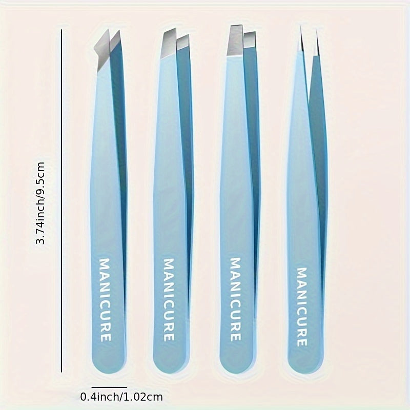 4pcs Stainless Steel Eyebrow Tweezers Set