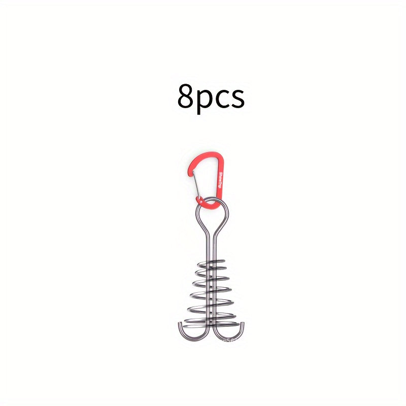 8pcs Tent Pegs w/ Stainless Steel Spring Carabiner for Camping Tents