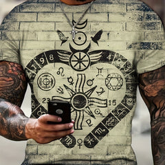 Ethnic Style Heart Brick Print Men's Short Sleeve T-shirt