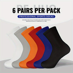 6 Pairs Men's Solid Crew Socks Breathable Non-slip Sports Socks