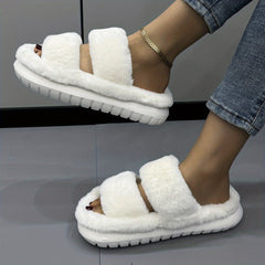 Women's Fuzzy House Slippers Warm & Comfy Open Toe Indoor Shoes Non Slip