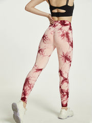 Pink Tie Dye Running Pants High Waist Yoga Fitness Activewear