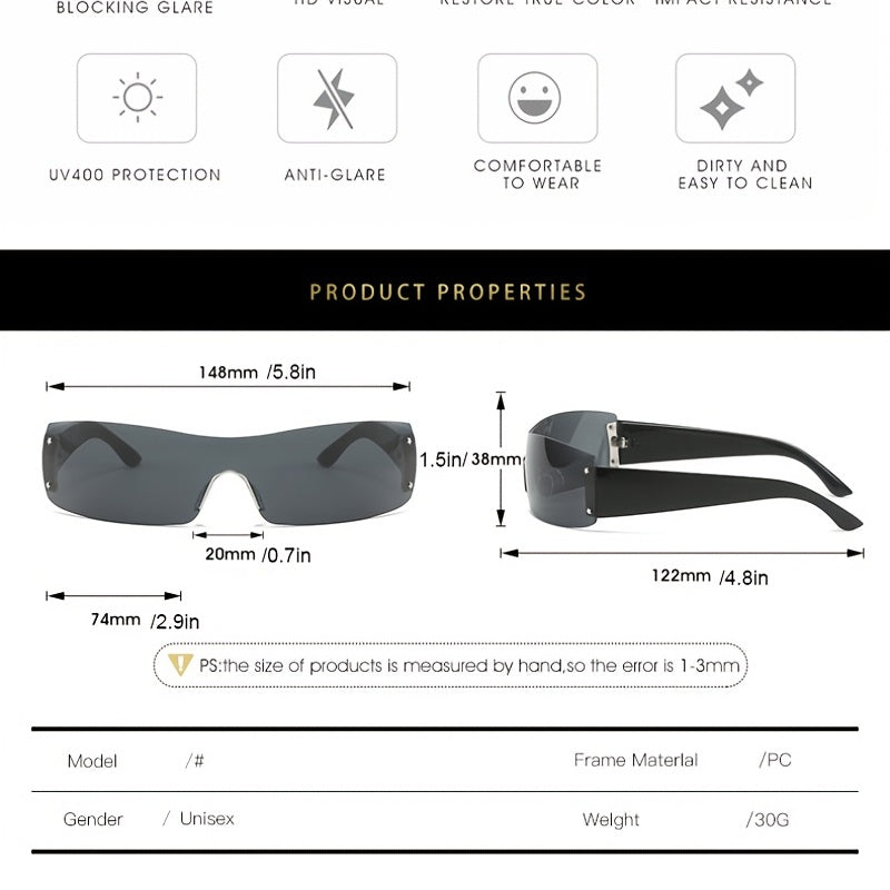 Y2K Sunglasses Oversized Wrap Around Frameless Sun Glasses