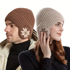 Winter Snowflake Pattern Knitted Ear Warm Hat
