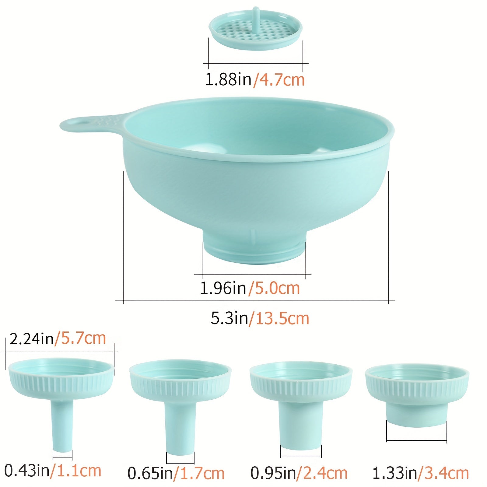 Plastic Wide Mouth Kitchen Funnels Detachable Spout Strainer for Small Bottles