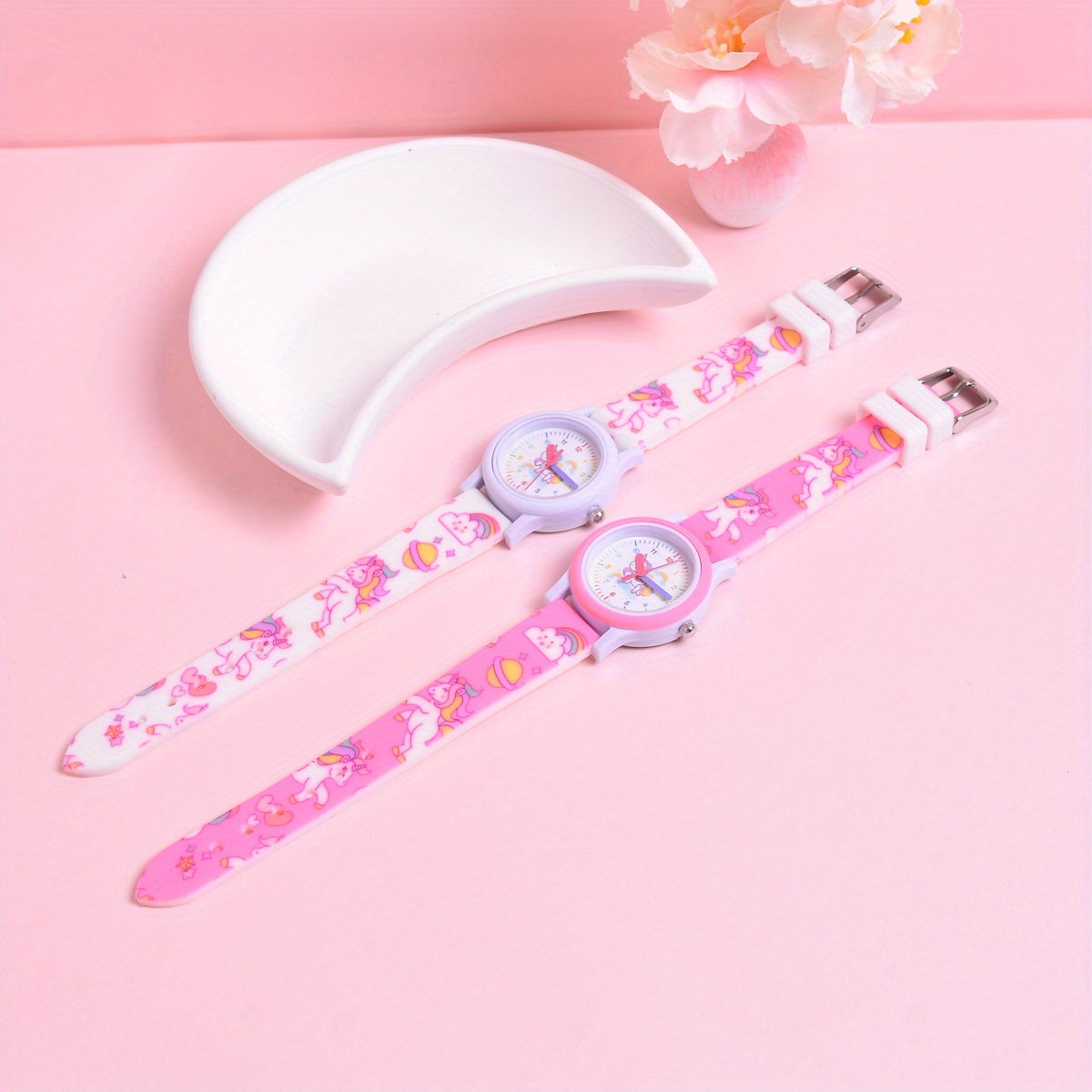2pcs Pony Strap Watch Set for Girls - Cute Cartoon Design