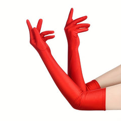 Solid Stretch Gloves Long Party Wedding Performance Gloves Women