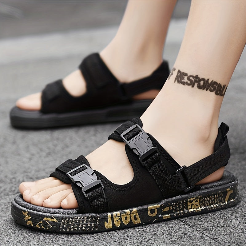 Men's Open Toe Graphic Print Sandals Non Slip Comfortable Beach Shoes Summer