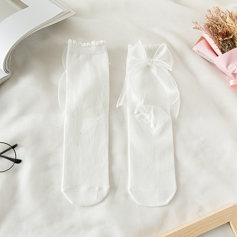 Girl's Bowknot Doll Knitted Socks Cotton Blend Soft Princess Crew Socks