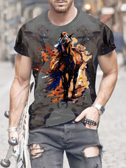 Horse Print Graphic Tee for Men Casual Summer T-shirt