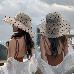Organza Beach Sun Hats Wide Brim Polka Dot Mesh Bucket Hat