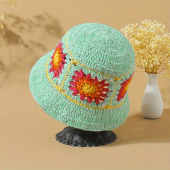 Boho Floral Crochet Bucket Hats Vintage Beanie For Women