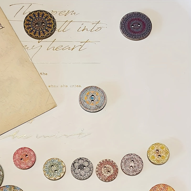 Round Vintage Wooden Buttons Mix for Sewing Crafting DIY