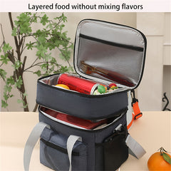 Large Capacity Double Layer Lunch Bag Insulated Oxford Fabric Adjustable