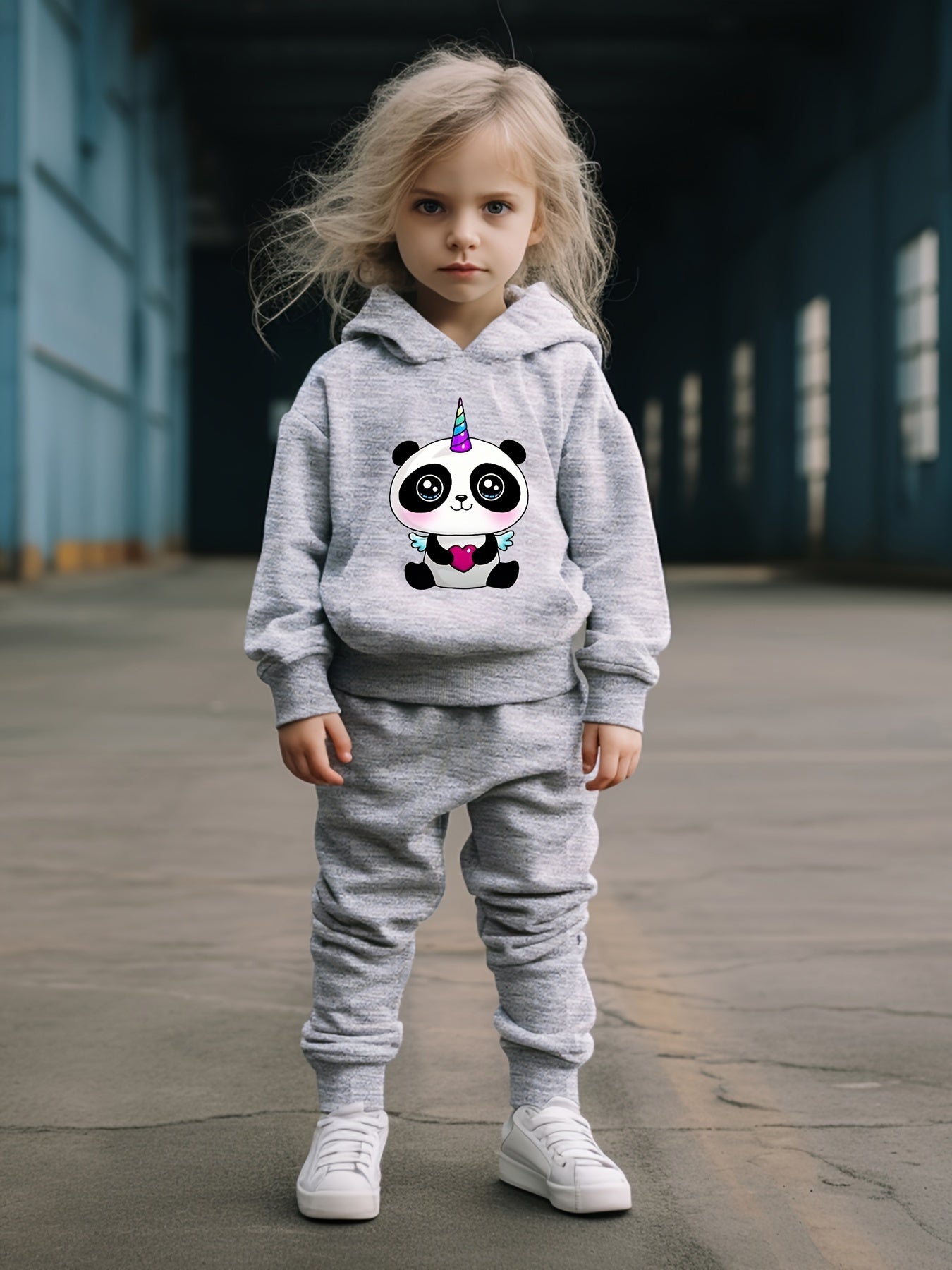 OERYUI Girls boys 2pcs Unicorn Panda Hooded Pullover Pants Set Spring