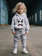 OERYUI Girls boys 2pcs Unicorn Panda Hooded Pullover Pants Set Spring
