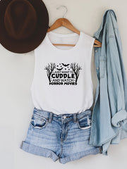Letter Print Tank Top Crew Neck Summer Sleeveless Top