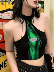 Y2K Halter Neck Graphic Print Top
