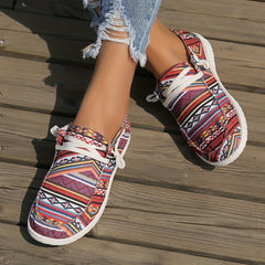 Women's Retro Pattern Canvas Shoes Casual Lace Up Outdoor Sneakers