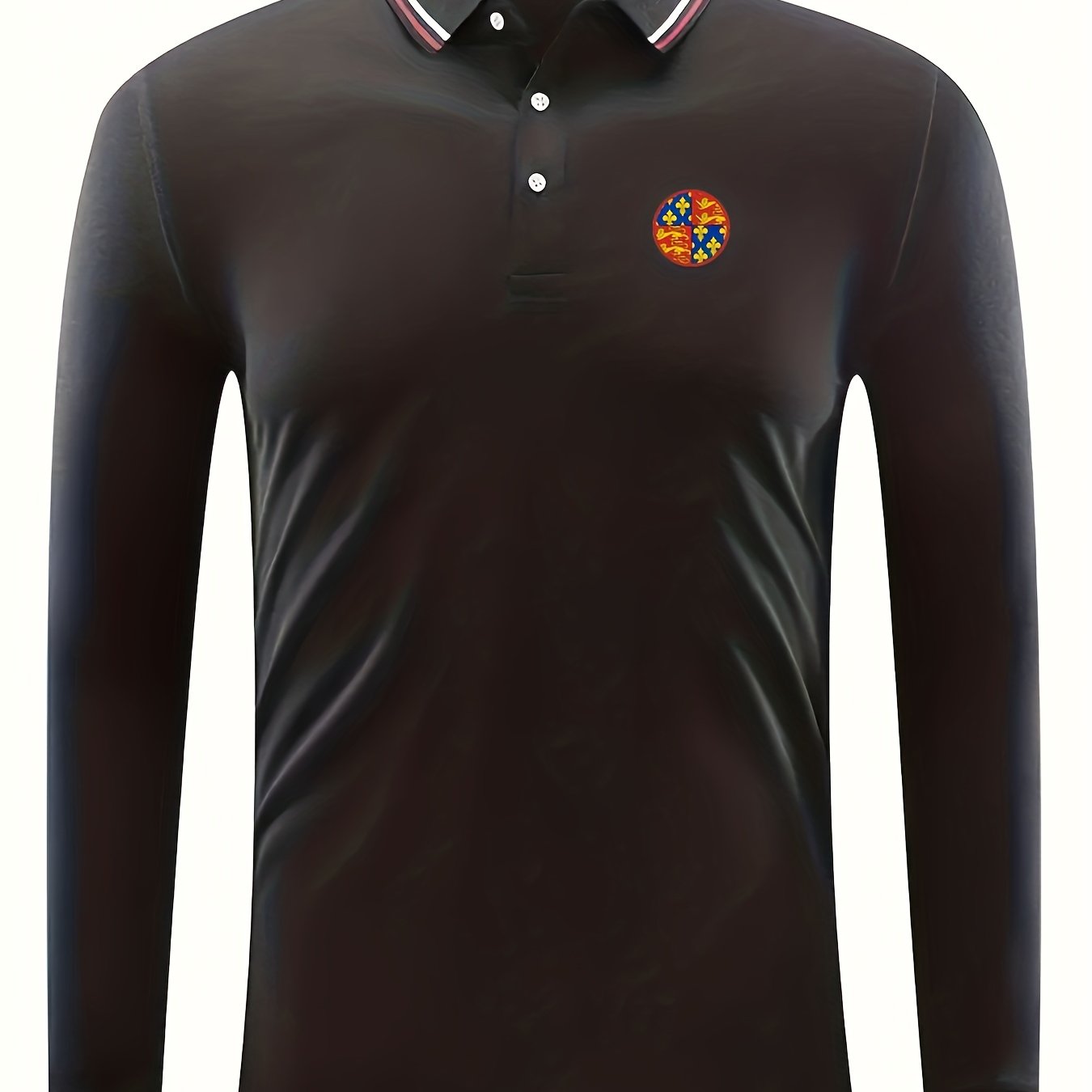 Symbol Print Men's Casual Button Up Long Sleeve Polo Shirt