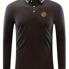 Symbol Print Men's Casual Button Up Long Sleeve Polo Shirt