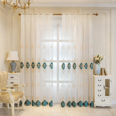 Geometric Pattern Embroidery Sheer Curtain for Home Decor